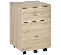 HOMCOM Caisson de bureau caisson de rangement mobile 2 tiroirs 5 roulettes en panneau de particules 39,5 x 39 x 58,5 cm chêne
