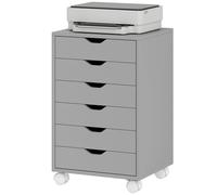 HOMCOM Caisson de bureau Classeur mobile avec 6 tiroirs Roulettes Glissières silencieuses pour bureau maison Gris