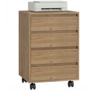HOMCOM Caisson de Bureau sur Roulettes 4 Tiroirs Coulissants Marron | Rangement Bureau en Bois