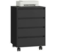 HOMCOM Caisson de Bureau, Rangement Bureau sur Roulettes, 4 Tiroirs Coulissants en Bois, Noir