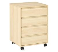 HOMCOM Caisson de bureau caisson de rangement mobile 4 tiroirs coulissants roulettes avec 2 freins MDF classe E1 46 x 40 x 65 cm bois naturel