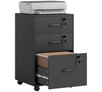 HOMCOM Caisson de Bureau Mobile 3 Tiroirs Verrouillables Noir | Caisson de Rangement sur Roulettes, pour Dossiers Suspendus A4 et Lettre, Support d'Imprimante, Bureau à Domicile