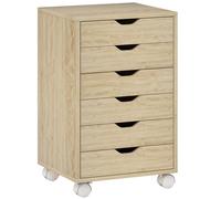 HOMCOM Caisson de Bureau Mobile 6 Tiroirs Silencieux, Support d'Imprimante, Poignées Encastrées, 40 x 35 x 63 cm, Chêne