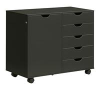 HOMCOM Caisson de bureau mobile avec 5 tiroirs et 1 porte, étagère réglable, meuble rangement bureau, caisson de rangement sur roulettes, pour documents et papeterie, 78 x 40 x 66,5 cm, noir