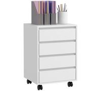 HOMCOM Caisson de bureau 4 tiroirs coulissants sur roulettes MDF 46x40x65 cm Blanc