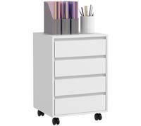 HOMCOM Caisson de bureau 4 tiroirs coulissants sur roulettes MDF 46x40x65 cm Blanc