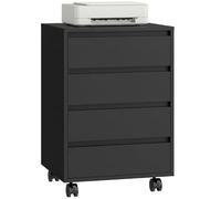 HOMCOM Caisson de Bureau Rangement Bureau sur Roulettes 4 Tiroirs Noir