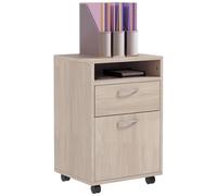 HomCom Caisson de bureau sur roulettes – tiroir, placard, niche – panneaux particules chêne