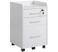 HomCom Caisson de bureau 3 tiroirs (1 verrouillable) sur roulettes trieur dossiers MDF blanc