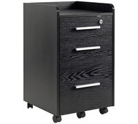 HOMCOM Caisson de bureau sur roulettes – 3 tiroirs (1 verrouillable) avec trieur dossiers – Noir