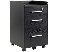 HOMCOM Caisson de bureau sur roulettes – 3 tiroirs (1 verrouillable) avec trieur dossiers – Noir