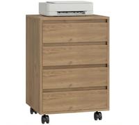 HOMCOM Caisson de Bureau sur Roulettes 4 Tiroirs Coulissants Marron | Rangement Bureau en Bois