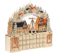 HOMCOM Calendrier de l'Avent à remplir 24 tiroirs compartiments Calendrier de Noël avec lumières LED Boîte calendrier de l'Avent Décoration de Noël DIY MDF bois naturel 45 x 9 x 42,5 cm