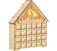 HOMCOM Calendrier de l'Avent à remplir 24 tiroirs compartiments Calendrier de Noël avec lumières LED Boîte calendrier de l'Avent Décoration de Noël DIY Panneau MDF bois naturel 26,6 x 6 x 30 cm