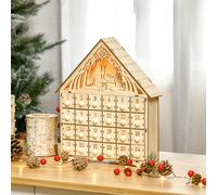 HOMCOM Calendrier de l'Avent à remplir en bois, décoration de Noël avec 24 tiroirs et 5 lumières LED, 26,6x6x30cm, bois naturel