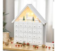 HOMCOM Calendrier de l'Avent de Noël décoration de Noël en traîneau avec tiroir de compte à rebours de 24 jours lumières LED blanc