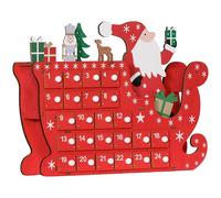 HOMCOM Calendrier de l'Avent en bois avec 24 tiroirs à remplir, calendrier de l'Avent réutilisable en forme de Père Noël et traîneau, décoration de Noël, cadeau pour enfants et adultes, rouge