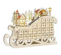 HOMCOM Calendrier de l'avent en bois Lumineux Frome de traineau - 10 lumières Blanc Chaud - 24 tiroirs - décoration Lumineuse de Noël