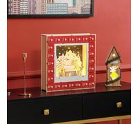 HOMCOM Calendrier de l'Avent LED, décorations de Noël en bois, 24 tiroirs à remplir, décoration lumineuse, rouge
