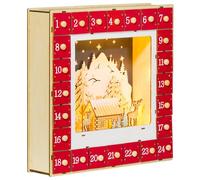 HOMCOM Calendrier de l'Avent LED, décorations de Noël en bois, 24 tiroirs à remplir, décoration lumineuse, villages, montagnes, forêts, rennes et étoiles, rouge