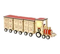 HOMCOM Calendrier de l'avent LED en forme de train en bois Décoration de Noël Train miniature sur table- 1 lumière avec 24 tiroirs 40 x 8 x 11 cm