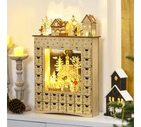 Calendrier de l'Avent LED - 10 lumières blanc chaud - 24 tiroirs - décoration lumineuse de Noël - MDF bois naturel