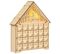 HOMCOM Calendrier de l'Avent maison en bois, calendrier de l'Avent à remplir avec 24 tiroirs et 5 lumières LED, décoration de Noël réutilisable, cadeau pour enfants et adultes, bois naturel