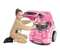 HOMCOM Camion mécano 2 en 1 - Jouet Bricolage Enfant 3-5 Ans - Jeu d'imitation mécanicien - Nombreux Accessoires Total de 61 pièces - Effets sonores et Lumineux - Rose