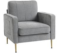 HOMCOM Canapé 1 Place avec Pieds en Acier doré, Grand Confort, Pochettes latérales, pour Salon, Bureau, Chambre, Gris