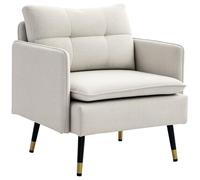 HOMCOM Canapé 1 Place, canapé de Salon en Tissu Lin 76 cm, Coussin Assise rembourrée Dossier capitonné Ressorts en S Pieds en Acier, Sofa Moderne pour Chambre, Appartement, Petit Espace, crème