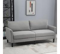 HOMCOM Canapé 2 places avec 2 coussins de dossier design élégant pieds en bois d'hévéa tissu en lin 191 x 79 x 87 cm gris clair