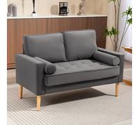 HOMCOM Canapé 2 places banquette moderne en velours 127 cm avec coussins épais, 2 oreillers et assise capitonnée, gris