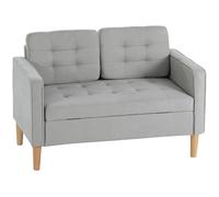 HOMCOM Canapé 2 places, canapé avec rangement, pieds en bois, canapé rembourré avec aspect velours pour salon, chambre, 117x 62 x 78 cm, gris clair
