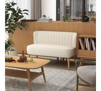 HOMCOM Canapé 2 places, canapé de salon en tissu aspect lin, assise rembourrée et pieds en bois d'hévéa, 117x56,5x77cm, crème