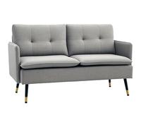 HOMCOM Canapé 2 Places Design scandinave Tissu Effet Lin Gris avec Passepoil 139 x 68 x 80 cm
