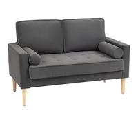 HOMCOM Canapé 2 Places canapé Moderne en Velours 127 cm, Coussins à Ressorts épais, Assise capitonnée, 2 oreillers, Pieds en Bois d'hévéa, Banquette 2 Places pour Salon, Chambre, Petit Espace, Gris