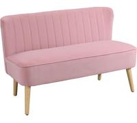 HOMCOM Canapé 2 places en tissu Canapé rembourré Canapé lounge Bois Mousse Polyester velouté Rose 117 x 56,5 x 77 cm
