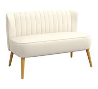 HOMCOM Canapé 2 Places en Tissu Rembourré Double Look Rétro Lounge Cadre en Bois Blanc Crème 117 x 56,5 x 77 cm