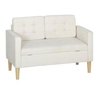 HOMCOM Canapé 2 Places Rangement, Pieds Bois, 117x62x78 cm, Blanc crème
