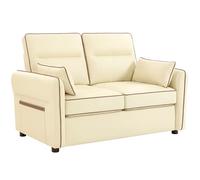 HOMCOM Canapé 2 Places rembourré en Simili Cuir avec Bordure contrastée, canapé de Salon avec Rembourrage épais, 2 Coussins Amovibles et lavables, accoudoirs et Poches latérales, 136x81x90 cm, Beige