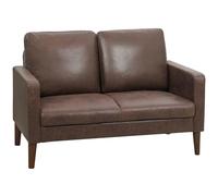 HOMCOM Canapé 2 Places rembourré en Tissu Respirant Effet Cuir avec Coussins et Pieds en Bois d'hévéa, canapé Peu encombrant avec accoudoirs pour Salon, Salle de séjour, 130x78x85 cm, Dark Brown