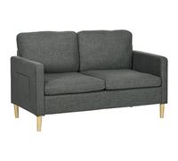 HOMCOM Canapé 2 Places Style Contemporain Pochettes sur Les accoudoirs Pieds en Bois revêtement Tissu Aspect Lin - Gris