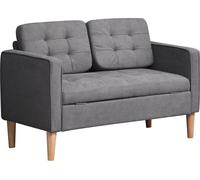 HOMCOM Canapé 2 places tissu Canapé double amovible avec coussins Rubberwood coton gris 117 x 62 x 78 cm