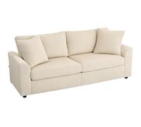 Canapé 3 places - HOMCOM - 212 cm - 2 coussins à ressorts tissu velours côtelé - pour salon chambre bureau à domicile - crème