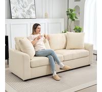 HOMCOM Canapé 3 places 212 cm avec 2 coussins à ressorts, tissu velours côtelé, pour salon, chambre, bureau à domicile, crème
