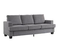 HOMCOM Canapé 3 places avec accoudoirs, porte-gobelet, canapé lounge aspect chenille, cadre en acier, canapé rembourré pour salon, chambre à coucher, 213 x 82 x 90 cm, gris