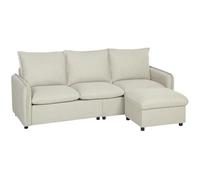 HOMCOM Canapé 3 Places avec Pouf de Rangement Canapé d'angle 212 cm Crème