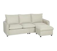 Canapé 3 places d'angle - HOMCOM - avec pouf rangement - coussins ressorts - tissu en lin - 212 x 125 x 84 cm - crème