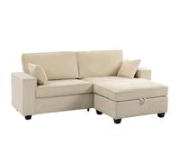 HOMCOM Canapé 3 Places avec Pouf de Rangement, Canapé d'angle 216 cm Beige
