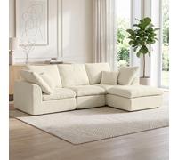 HOMCOM Canapé 3 Places avec Pouf Réversible Modulable en Chenille 254 cm | Canapé d'Angle Moderne, Assise Large Rembourrée, 4 Coussins, Compressé Sans Montage, pour Salon Chambre, Crème
